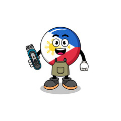 Cartoon Illustration of philippines flag as a barber man