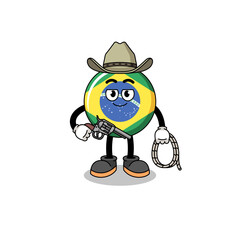 Character mascot of brazil flag as a cowboy