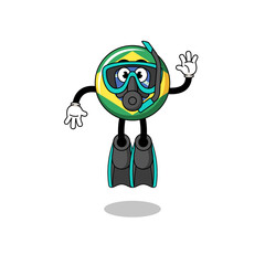 Character cartoon of brazil flag as a diver