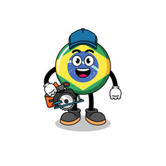 Cartoon Illustration of brazil flag as a woodworker