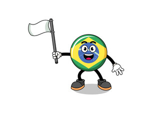 Cartoon Illustration of brazil flag holding a white flag