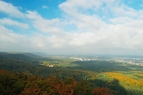View of Kaiserslautern and Palatinate Forest from Humbergturm, Rhineland-Palatinate, Germany