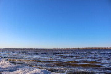 Beautiful winter landscape at the ravine Petrie Island, Ottawa river