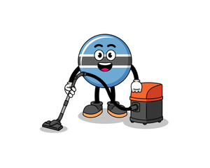 Character mascot of botswana holding vacuum cleaner