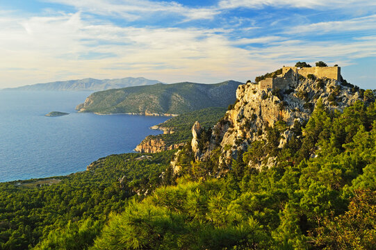 Monolithos Castle and Aegean Sea, Rhodes, Dodecanese, Aegean Sea, Greece, Europe