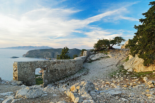View from Monolithos Castle of coastline and Aegean Sea, Rhodes, Dodecanese, Aegean Sea, Greece, Europe