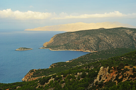 Coast at Monolithos and Aegean Sea, Rhodes, Dodecanese, Aegean Sea, Greece, Europe