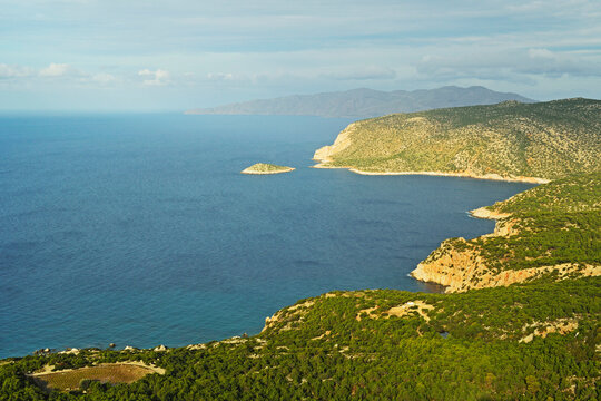 Coast at Monolithos and Aegean Sea, Rhodes, Dodecanese, Aegean Sea, Greece, Europe