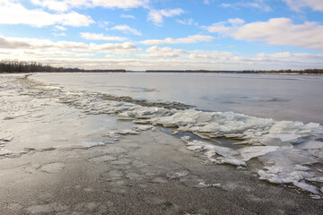 Beautiful winter landscape at the ravine Petrie Island, Ottawa river