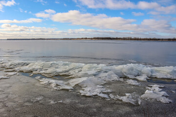 Beautiful winter landscape at the ravine Petrie Island, Ottawa river