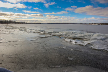 Beautiful winter landscape at the ravine Petrie Island, Ottawa river