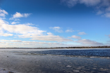 Beautiful winter landscape at the ravine Petrie Island, Ottawa river