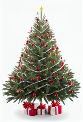 Christmas Tree Single Ornaments Lights Presents Vertical Flat White Background Image