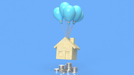 The home wood and blue balloon  for property concept 3d rendering