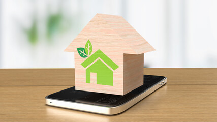 The home wood on mobile for eco or technology concept 3d rendering