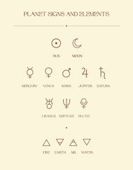 Planet Signs And Elements. Zodiac Design Illustrations. Icons. - 555798147