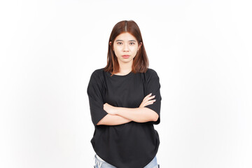 Folding arms with angry face expression of Beautiful Asian Woman Isolated On White Background