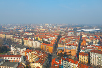 Fototapeta na wymiar Turin Italian City View From Above . Aerial view of Torino city 