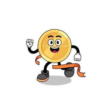 recommend clip art: Mascot cartoon of swiss franc running on finish line