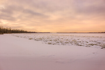 Beautiful winter landscape at the ravine Petrie Island, Ottawa river