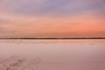 Beautiful winter landscape at the ravine Petrie Island, Ottawa river