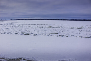 Beautiful winter landscape at the ravine Petrie Island, Ottawa river