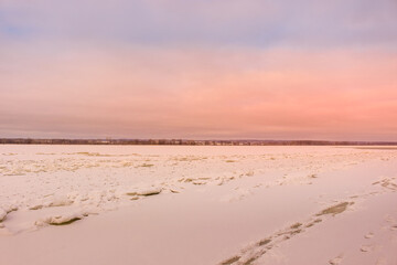 Beautiful winter landscape at the ravine Petrie Island, Ottawa river