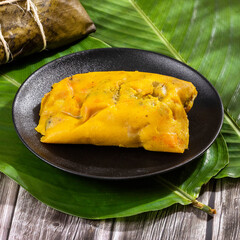 Colombian Tamale recipe with steamed banana leaves