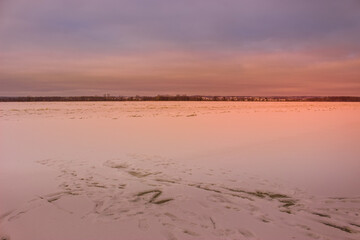 Beautiful winter landscape at the ravine Petrie Island, Ottawa river