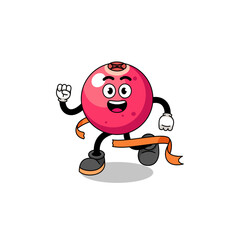 Mascot cartoon of cranberry running on finish line