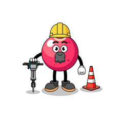 Character cartoon of cranberry working on road construction
