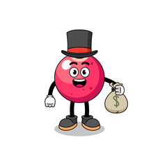 cranberry mascot illustration rich man holding a money sack