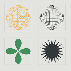 Set of Y2K style vectors of objects. Big collection of abstract graphic geometric symbols. Templates for notes, posters. Projects, posters, banners. Vector illustration