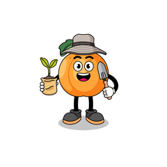 Illustration of apricot cartoon holding a plant seed
