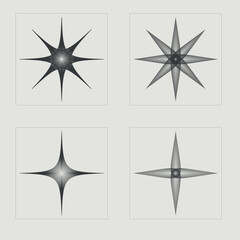 Obraz premium Set of Y2K style vectors of objects. Brutalism star and flower shapes. Objects in y2k style. Projects, posters, banners. Vector illustration