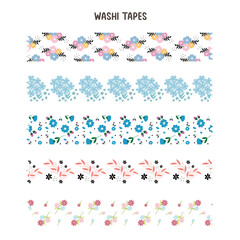 Set of decorative tape. Flower washi tape, scrapbooking and journaling tape.