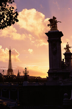 Pont Alexandre III and Eiffel Tower at Sunset, Paris, France