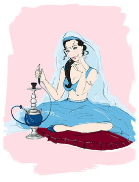 Illustration of Woman with Hookah