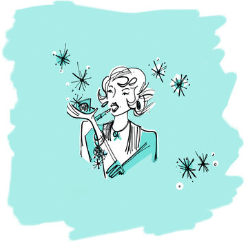 Illustration of Woman Applying Lipstick