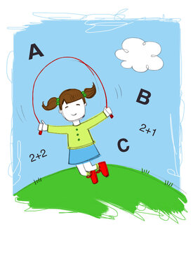 Illustration of Little Girl Skipping Rope