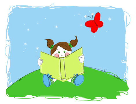 Illustration of Girl Reading a Book