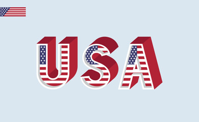 A word "USA" text with nation flag symbol. Flag of America.