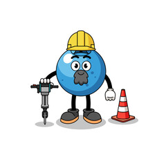 Character cartoon of blueberry working on road construction