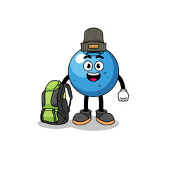 Illustration of blueberry mascot as a hiker