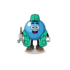 Illustration of blueberry mascot as a surgeon
