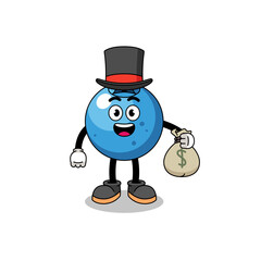 blueberry mascot illustration rich man holding a money sack