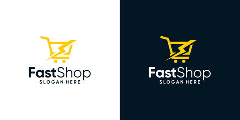 shopping cart logo design template with lightning bolt graphic design illustration. icon, symbol, creative.