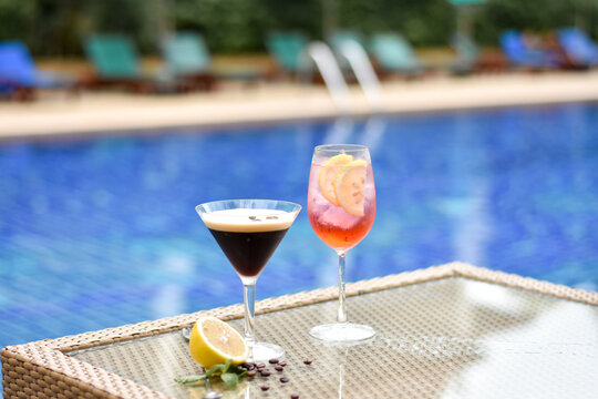 glass of red wine on the beach