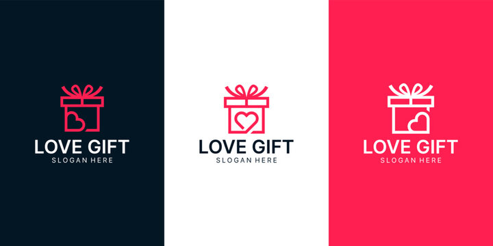 Set of gift box logo design template with love heart graphic design illustration. icon, symbol, creative.