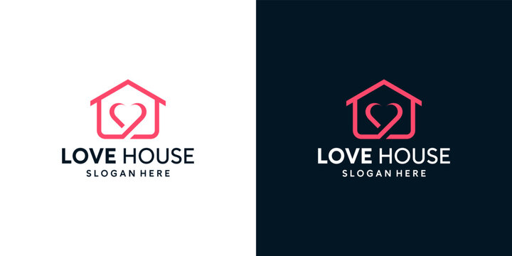 House building logo design template with love heart graphic design illustration. icon, symbol, creative.
